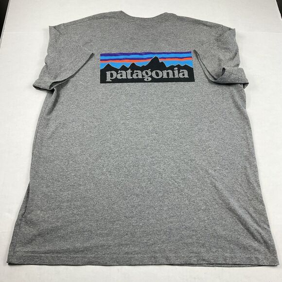 Patagonia XL T-Shirt Gray Logo Graphic Print Tee Outdoors Hiking Short Sleeve - Picture 1 of 10